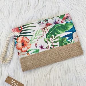 Pouch Bag Flamingo Tropical Leaves Print